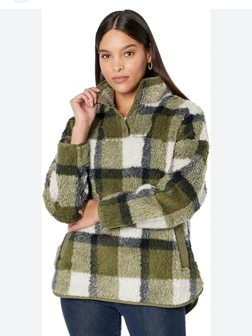 MADEWELL RE-SOURCED SHERPA POPOVER TUNIC JACKET IN PLAID